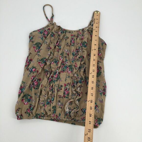 Weavers Spaghetti Strap Floral Print Cropped Ruffle Tank Top Medium Brown Tan M - Picture 4 of 6